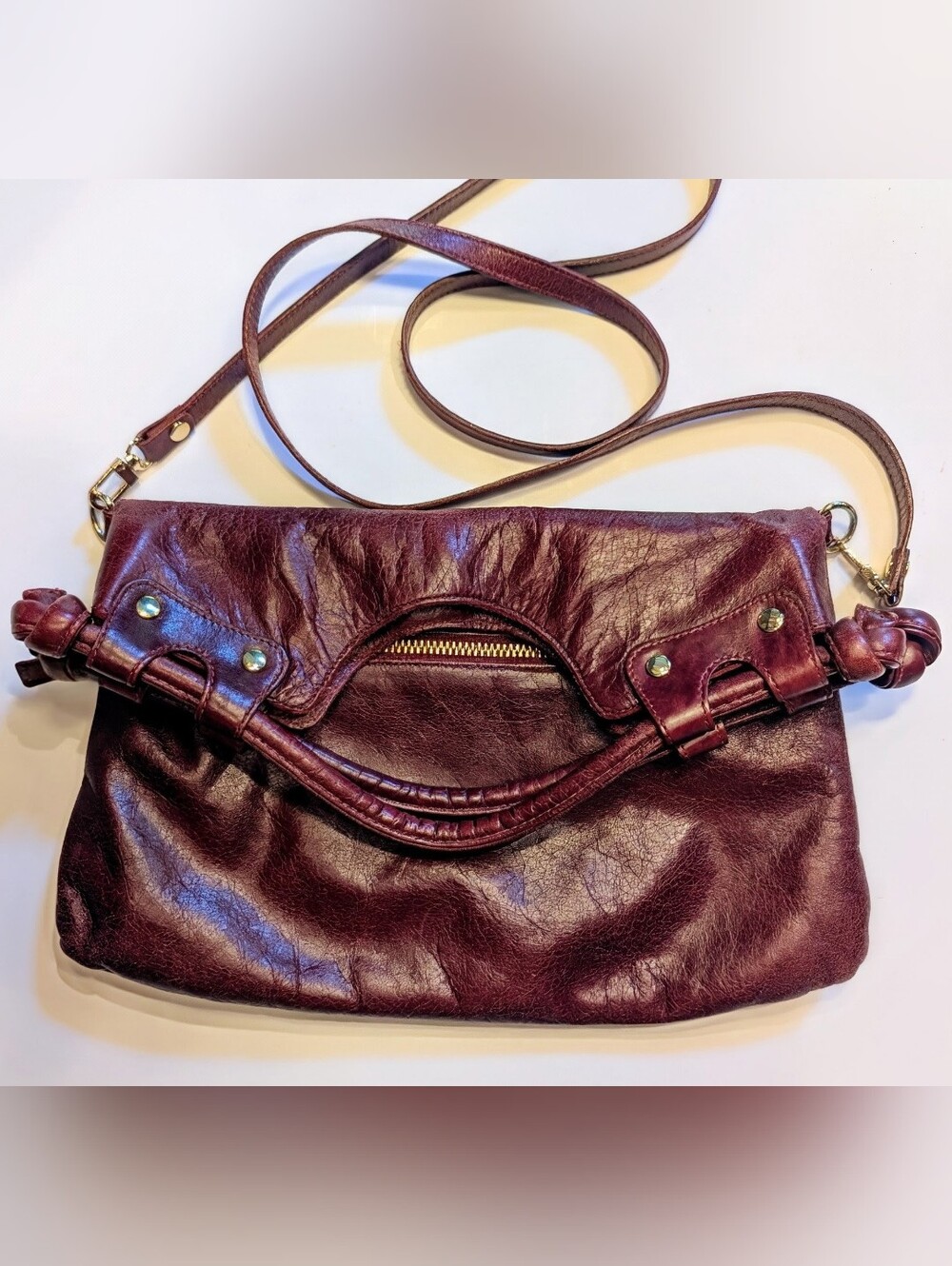 Pietro Alessandro New York Leather Shoulder Bag Black Cherry Burgundy